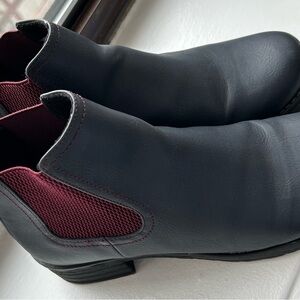 Navy Ankle Boots with Burgundy Accents